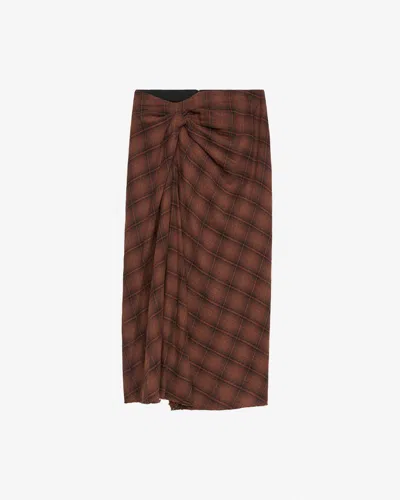 Isabel Marant Étoile Asymmetric Midi Wrap Skirt With Plaid Pattern In Brown