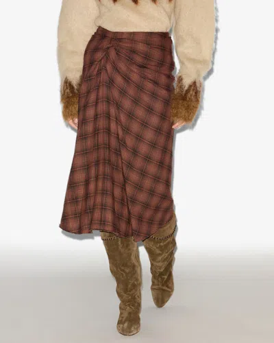 Isabel Marant Étoile Asymmetric Midi Wrap Skirt With Plaid Pattern In Brown