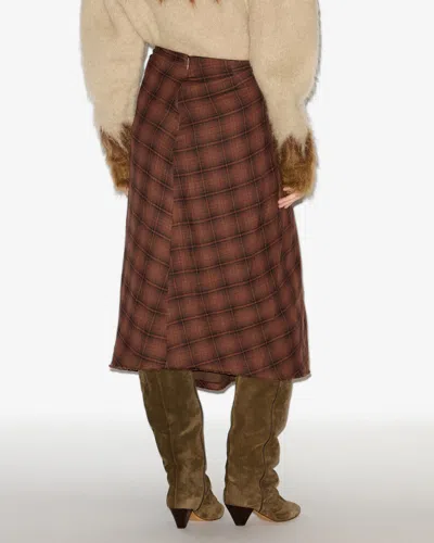 Isabel Marant Étoile Asymmetric Midi Wrap Skirt With Plaid Pattern In Brown