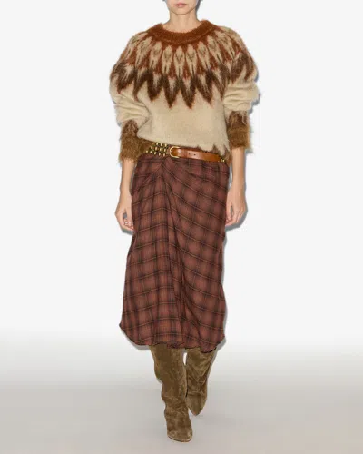 Isabel Marant Étoile Asymmetric Midi Wrap Skirt With Plaid Pattern In Brown