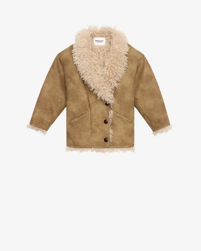 Isabel Marant Étoile Isabel Marant Etoile Women Beige Shearling Coat With High Collar And Button Closure In Leather And F In Brown