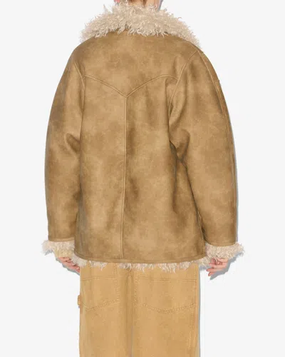 Isabel Marant Étoile Isabel Marant Etoile Women Beige Shearling Coat With High Collar And Button Closure In Leather And F In Brown