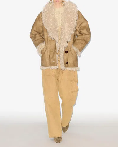 Isabel Marant Étoile Isabel Marant Etoile Women Beige Shearling Coat With High Collar And Button Closure In Leather And F In Brown