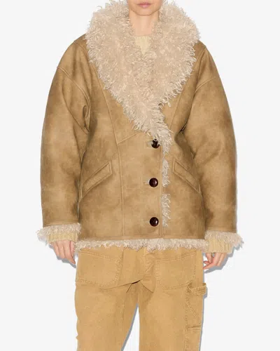 Isabel Marant Étoile Isabel Marant Etoile Women Beige Shearling Coat With High Collar And Button Closure In Leather And F In Brown
