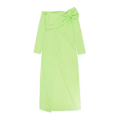 Wurst Off The Shoulder W One Strap Lime Green Maxi Dress In Green
