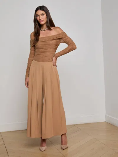L Agence Novalynn Cropped Pleated Pant In Brown