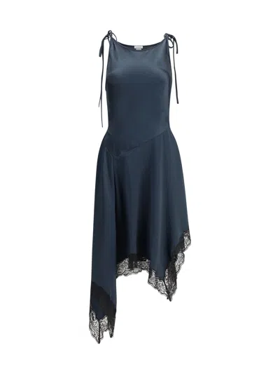 Acne Studios Satin Lace-trim Midi Dress In Blue