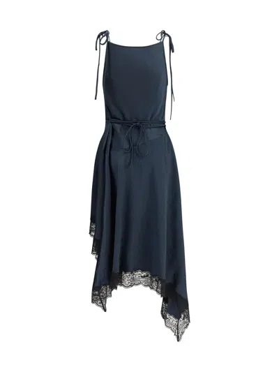 Acne Studios Satin Lace-trim Midi Dress In Blue