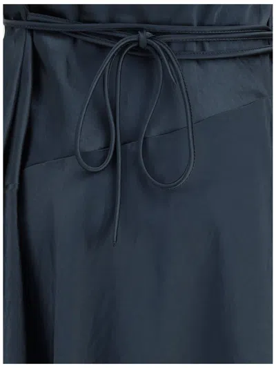 Acne Studios Satin Lace-trim Midi Dress In Blue