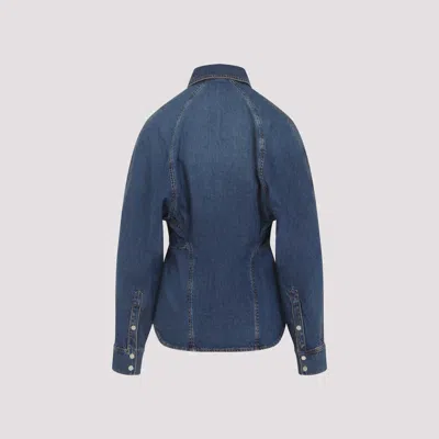 Alaïa Mineral Blue Cotton Curved Shirt With Pointed Collar In Blue