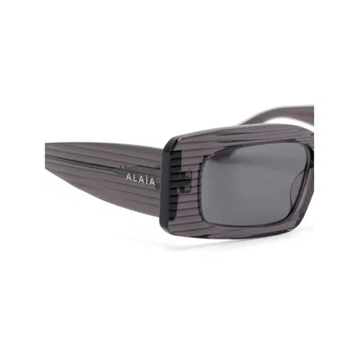 Alaïa Rectangular Frame Sunglasses Striped Pattern In Gray