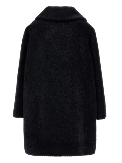 Monnalisa Double-breasted Flower Coat In Black