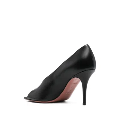 Amina Muaddi Black Calf Leather Bos Taurus Stiletto Heel Sandals In Black