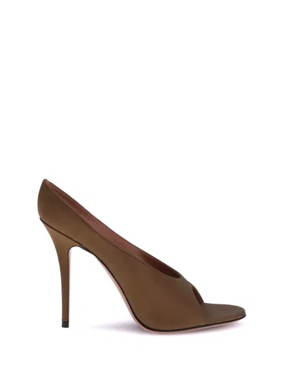 Amina Muaddi Brown Calf Leather Bos Taurus High Heel Pumps In Brown
