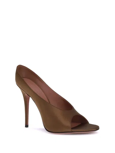 Amina Muaddi Brown Calf Leather Bos Taurus High Heel Pumps In Brown