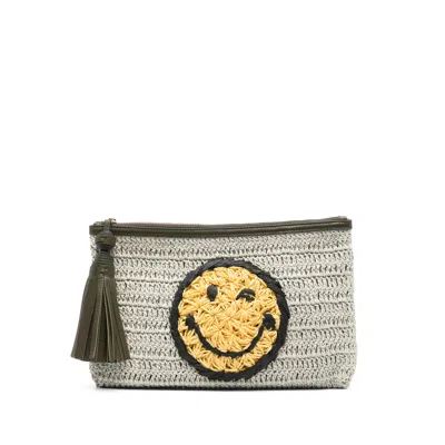 Anya Hindmarch Crochet Smiley-logo Clutch Bag In Neutral