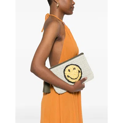 Anya Hindmarch Crochet Smiley-logo Clutch Bag In Neutral