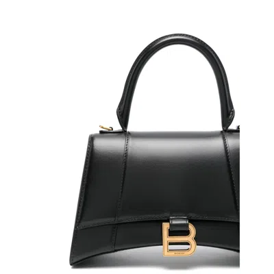 Balenciaga Hourglass Small Leather Top Handle Shoulder Bag In Black