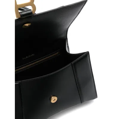 Balenciaga Hourglass Small Leather Top Handle Shoulder Bag In Black