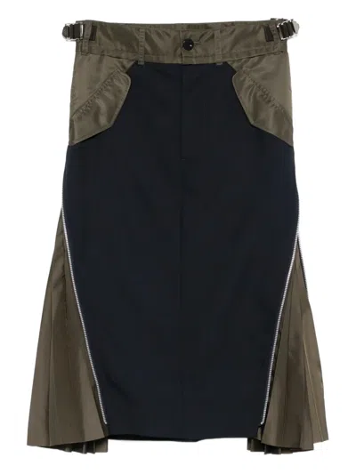 Sacai Tailored Skirt With Belted High Waist In Blue