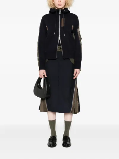 Sacai Tailored Skirt With Belted High Waist In Blue