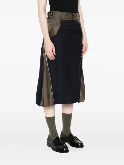 Sacai Tailored Skirt With Belted High Waist In Blue