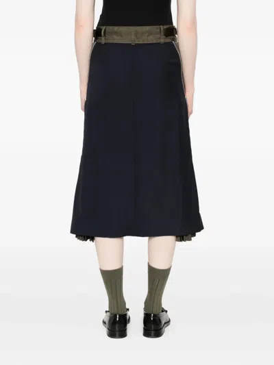 Sacai Tailored Skirt With Belted High Waist In Blue