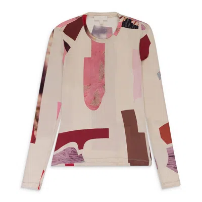 Lorod Cut Out Print  Printed Ls Tee - Red In Neutral