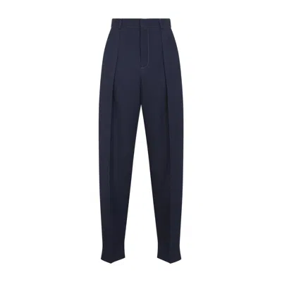 Bottega Veneta High Waist Wool Drill Trousers In Blue