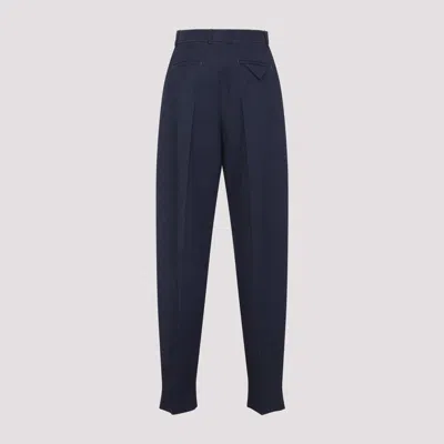 Bottega Veneta High Waist Wool Drill Trousers In Blue