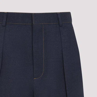 Bottega Veneta High Waist Wool Drill Trousers In Blue