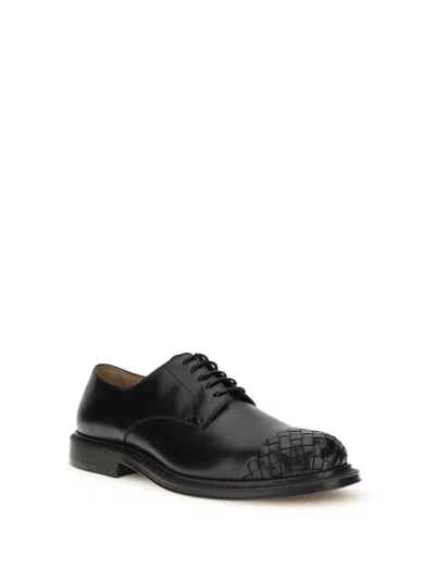 Bottega Veneta Leather Lace-up Shoes Featuring Signature Detail In Black