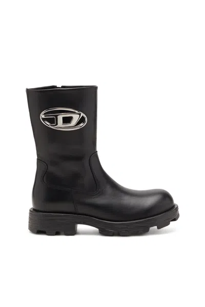 Diesel D-hammer-biker Boots In Shiny Leather In Black