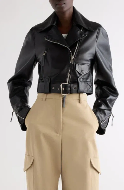 Givenchy Cropped Cocoon Biker Jacket In Leather In Black