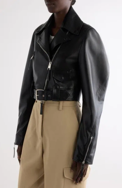 Givenchy Cropped Cocoon Biker Jacket In Leather In Black