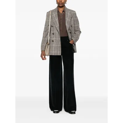 Brunello Cucinelli Alpaca And Wool Prince Of Wales Double-breasted Blazer With Monili In Brown