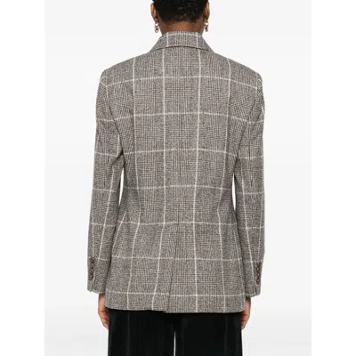 Brunello Cucinelli Alpaca And Wool Prince Of Wales Double-breasted Blazer With Monili In Brown