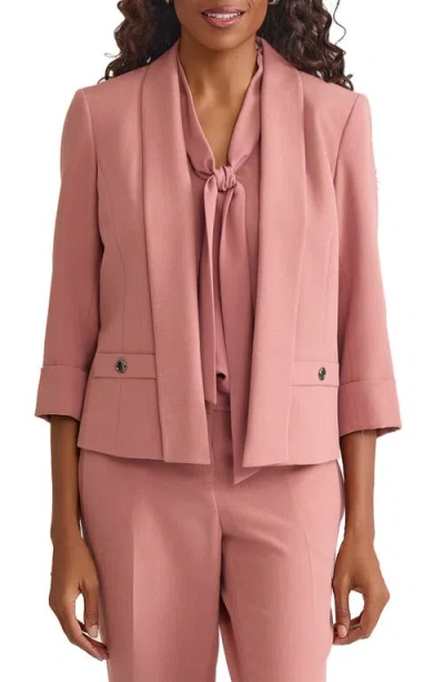 Kasper Three-quarter Sleeve Shawl Collar Blazer In Pink