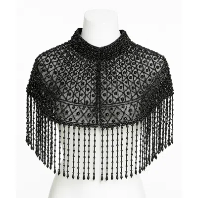 Richa Sharma Women's Handmade Black Beaded Cape Shawl - Pearl Fringe ...