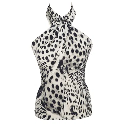 Me&thee Women's Black / White Needless To Say Leopard Animal Print Halter Neck Top In Multi