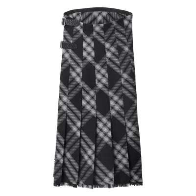 Burberry Wool Kilt Dress With Check Motif In Black
