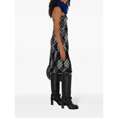 Burberry Wool Kilt Dress With Check Motif In Black