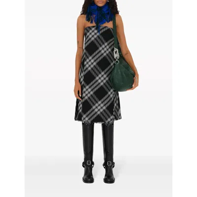Burberry Wool Kilt Dress With Check Motif In Black