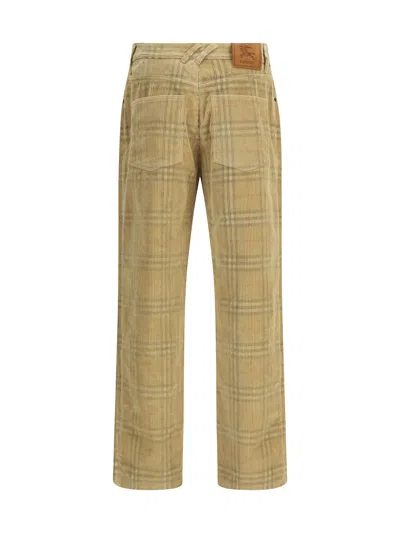 Burberry Sand-coloured Check Corduroy Trousers In Brown
