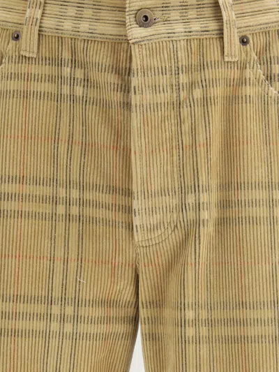 Burberry Sand-coloured Check Corduroy Trousers In Brown