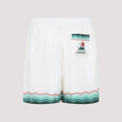 Casablanca Silk Twill Drawstring Shorts With Graphic Print In Multi