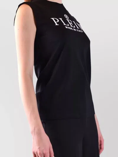 Philipp Plein Shoulder Button Sleeveless Crew Neck Top In Black