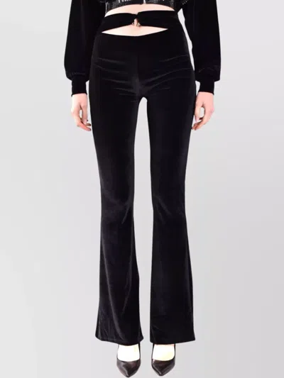 Philipp Plein Velvet Flared Leg High Waist Trousers With Cut-out Detail In Black