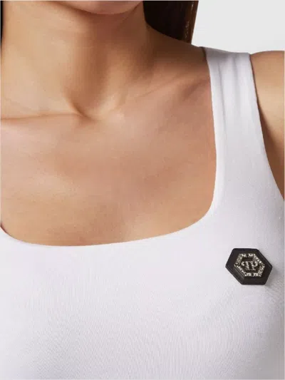 Philipp Plein Scoop Neck Sleeveless Tops In White