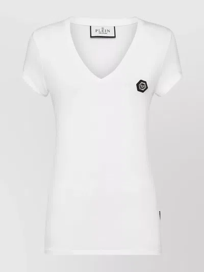 Philipp Plein Slim Fit V-neck Short Sleeve Tops In White